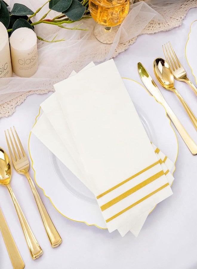 KQNBI 100 Pack Paper Napkins Disposable Guest Towels Gold Lined Elegant Dinner Napkins 2-ply Party Napkins Guest Disposable Soft & Absorbent Paper Hand Towels for Bathroom Kitchen Wedding Party Dinner Event - Image 2